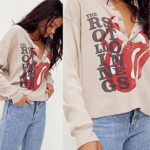 Free People Daydreamer Rolling Stones rock band graphic thermal Henley medium